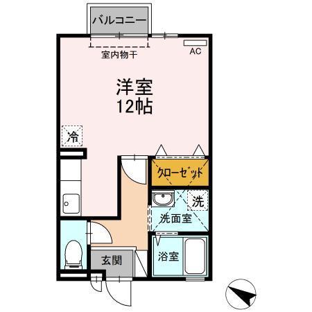 ジュネス吉岡(ワンルーム/2階)の間取り写真
