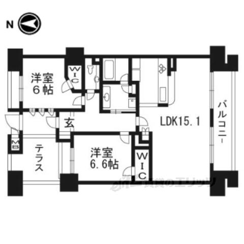 サンクタス四条烏丸スティーロレジデンス(2LDK/9階)の間取り写真