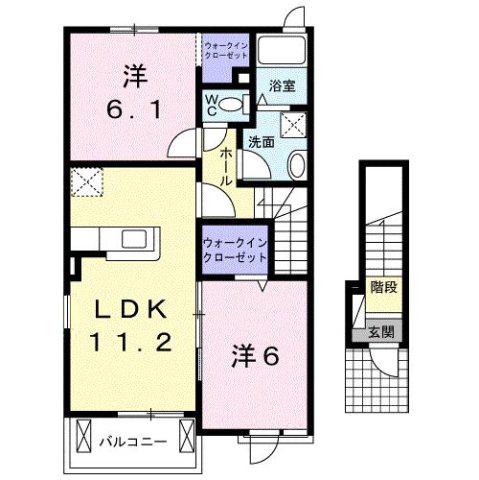 アンソレイユA(2LDK/2階)の間取り写真