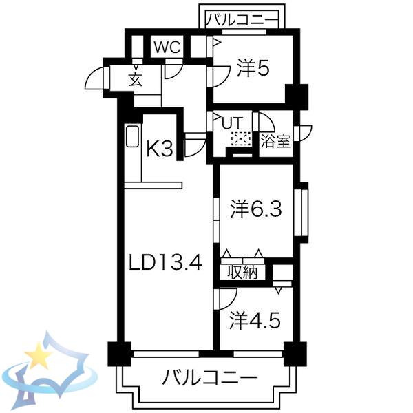 ブリーズ宮の沢I(3LDK/7階)の間取り写真