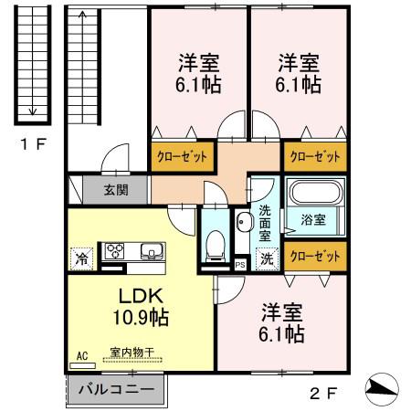 ウィット深堀(3LDK/2階)の間取り写真