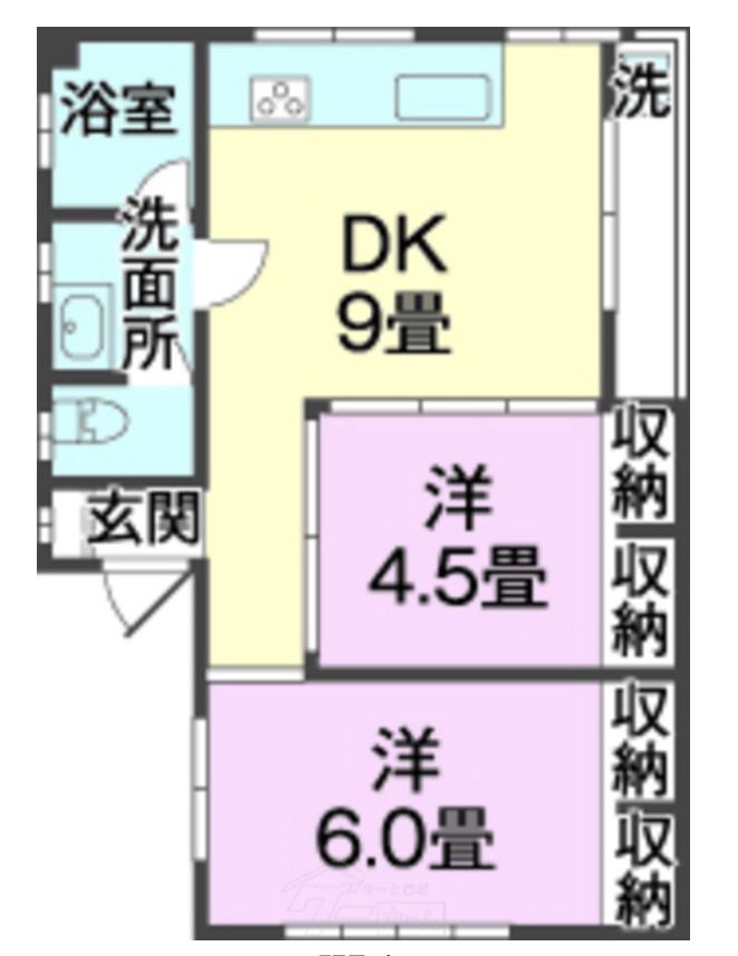 M氏共同(2DK/2階)の間取り写真