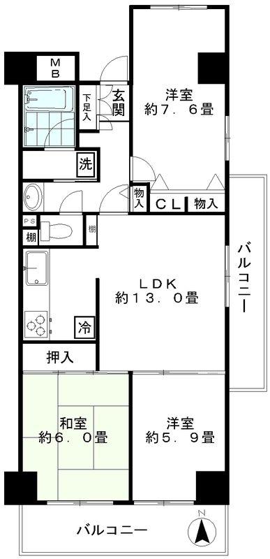 ジュネス(3LDK/2階)の間取り写真
