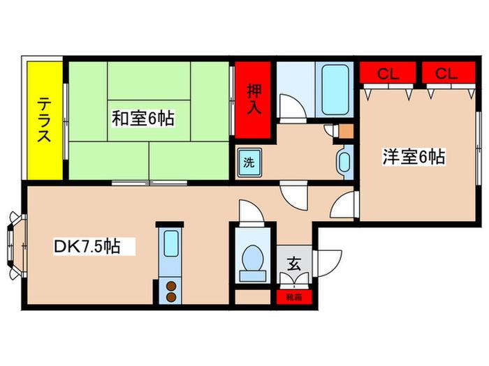 シェスタ仲町(2DK/1階)の間取り写真