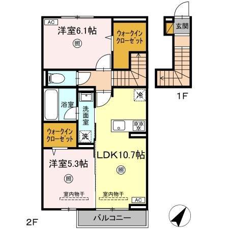 ヒルズ平泉 D(2LDK/2階)の間取り写真