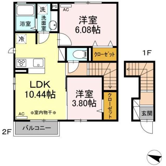 PARKSIDEASAMIパークサイドアサミ A棟(2LDK/2階)の間取り写真