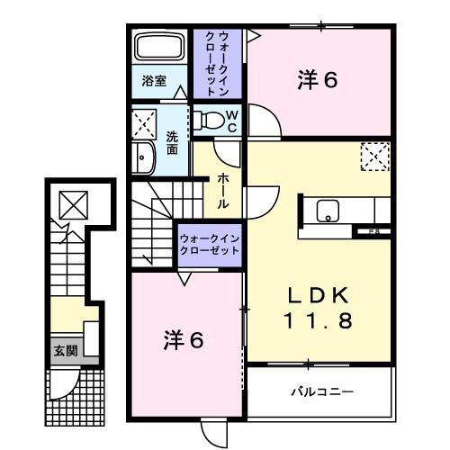 ブロードシティ D棟(2LDK/2階)の間取り写真