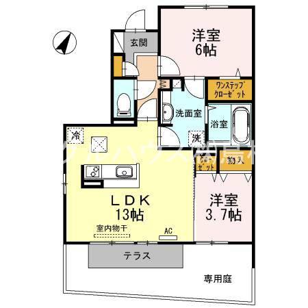ヴィルヌーブ伍番館D棟(2LDK/1階)の間取り写真