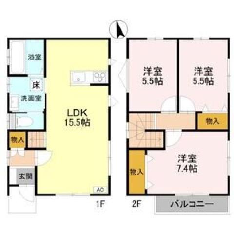 K.Tヴィレッジ 04号館(3LDK/2階)の間取り写真