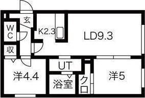 ヴァルム発寒(2LDK/1階)の間取り写真
