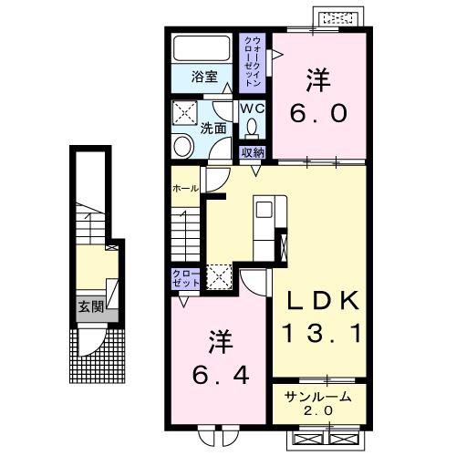 グランソレイユ(2LDK/2階)の間取り写真