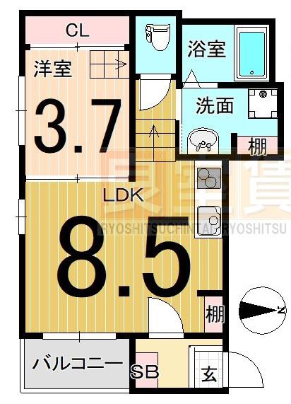 ハーモニーテラス東大杉町(1LDK/3階)の間取り写真