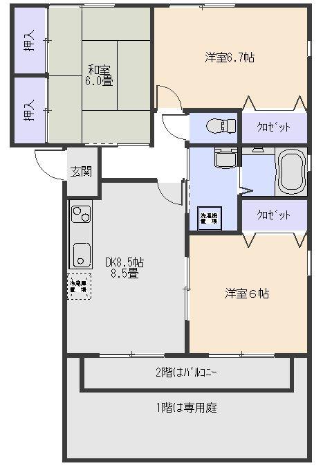 ラフォーレ B棟 B(3DK/1階)の間取り写真