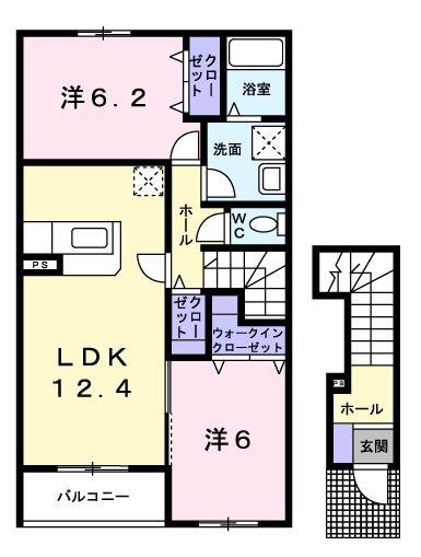 エアリーガーデンE(2LDK/2階)の間取り写真