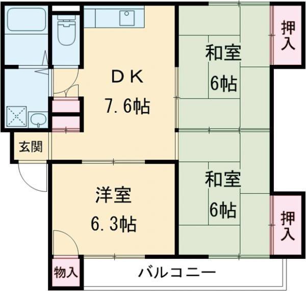上の原ハイツ(3DK/5階)の間取り写真