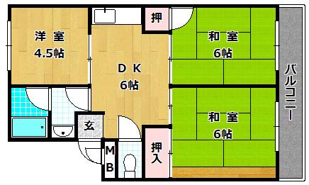 コーポ忠栄(3DK/4階)の間取り写真