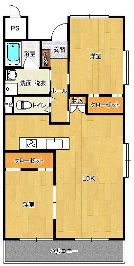 プール・ヴー(2LDK/2階)の間取り写真