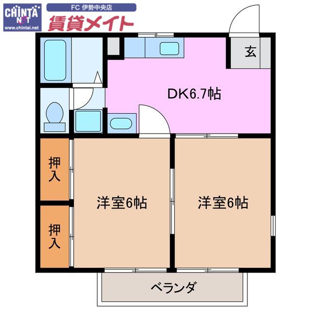メゾンベルセランA棟(2DK/1階)の間取り写真