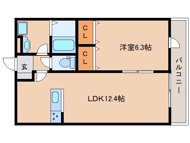 ハイツ萩の台(1LDK/2階)の間取り写真