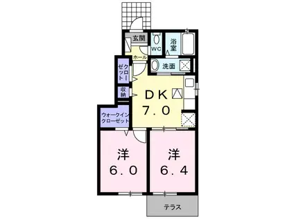 ベル・グラースII(2DK/1階)の間取り写真
