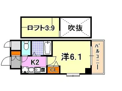 エステムコート神戸県庁前Ⅲフィエルテ(1K/2階)の間取り写真