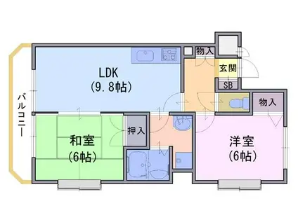 ロイヤルガーデン長岡京(2DK/2階)の間取り写真