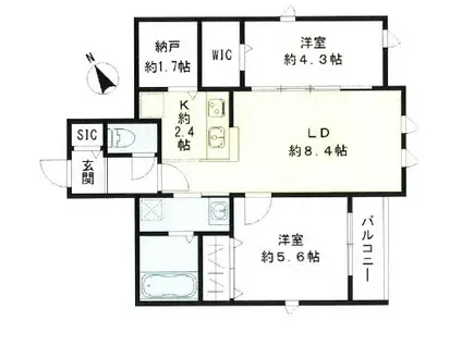 I FLAT(2LDK/2階)の間取り写真