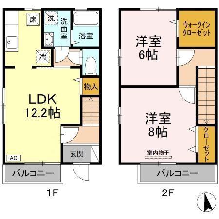 クレマンティーヌ B棟(2LDK/1階)の間取り写真