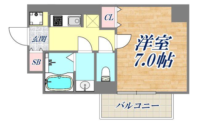 サムティ東難波ECLAT(1K/11階)の間取り写真