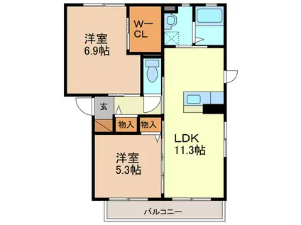 サンライズA・B(2LDK/2階)の間取り写真