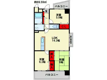 珪州館III(3LDK/2階)の間取り写真