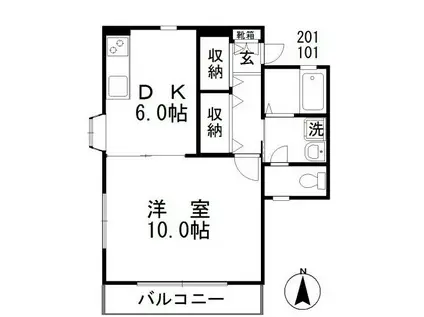 ジンジャエールII(1DK/1階)の間取り写真