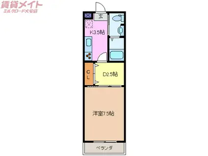 RADIANT(1DK/3階)の間取り写真