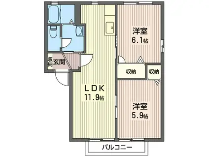 サニーコートダイドーD201(2LDK/2階)の間取り写真