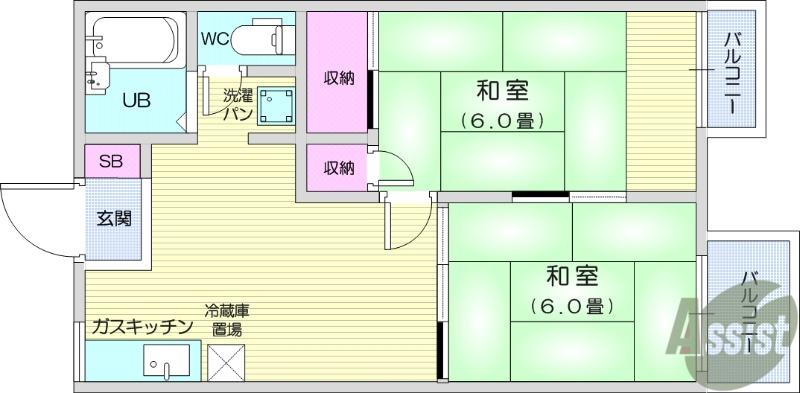 STハイツ栗生(2DK/2階)の間取り写真