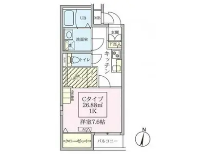 スカイルーチェ南浦和(1K/3階)の間取り写真