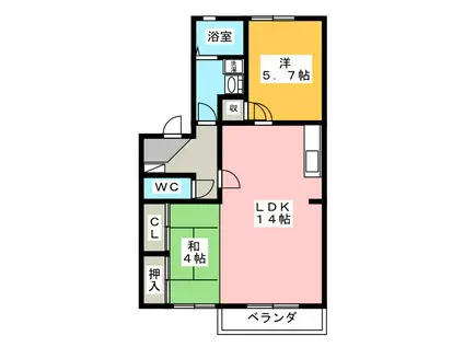 T・TOWNフレアC(1LDK/2階)の間取り写真