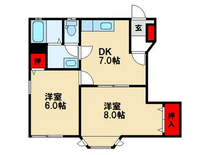 リベルテみくにの(2DK/1階)の間取り写真