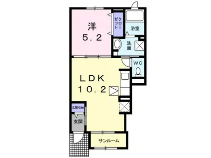 サン・ガーデン花見東(1LDK/1階)の間取り写真