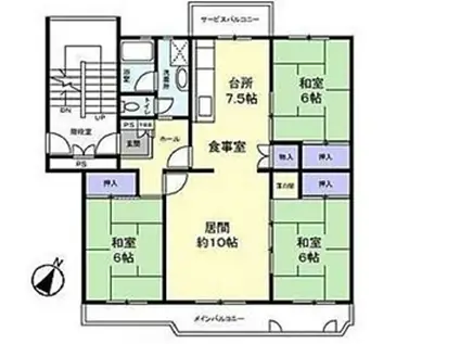 吹上団地 2号棟(3LDK/4階)の間取り写真
