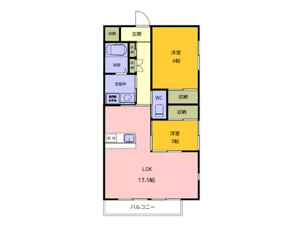 ドミール中津川(2LDK/1階)の間取り写真