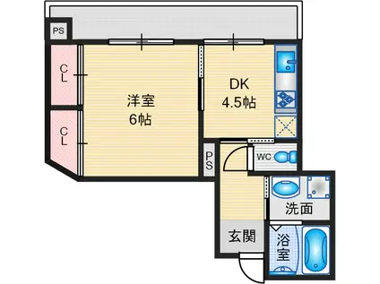 GRAND COMFORT MIZUO(1DK/2階)の間取り写真