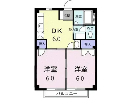 グリーンアイランドB(2DK/2階)の間取り写真