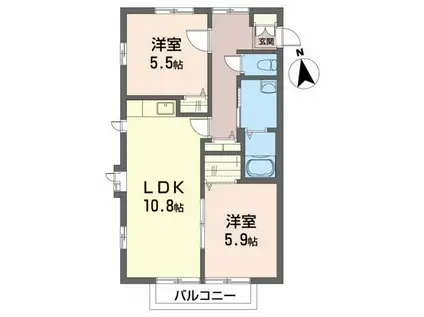 ベルデ・アルカディアE(2LDK/2階)の間取り写真