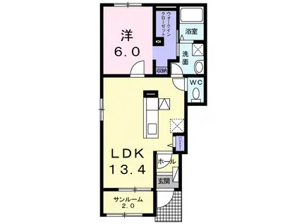 フローラ 悠(1LDK/1階)の間取り写真