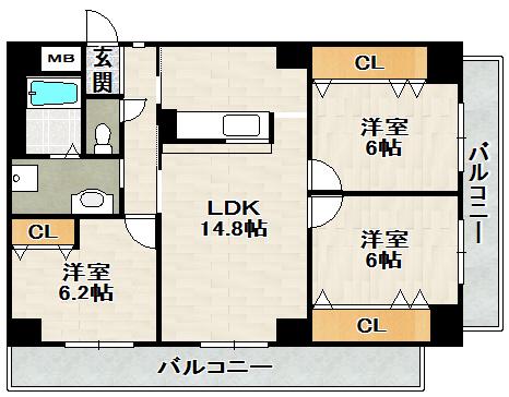 ハビタットセレッソIII(3LDK/2階)の間取り写真