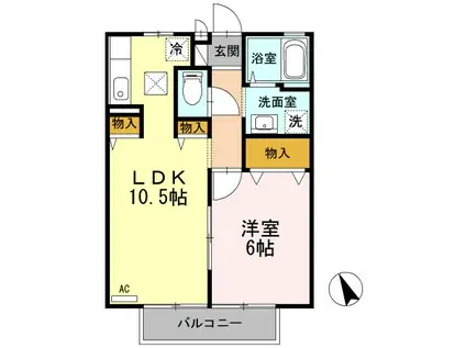 スリーファイブCD(1LDK/2階)の間取り写真
