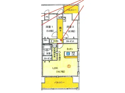永田小坂ビル 1101(2LDK/11階)の間取り写真