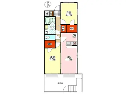 クロシェットレジデンス(2LDK/1階)の間取り写真