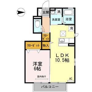 D-ROOM新田後(1LDK/1階)の間取り写真